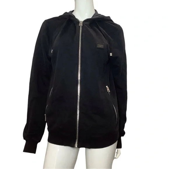 Dolce & Gabbana Black Zip Up Sweatshirt in Cotton Jersey